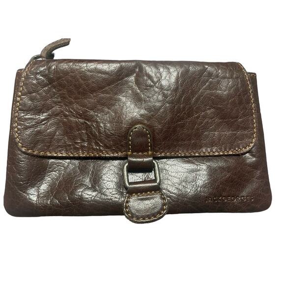 JACK GEORGES HORNBACK CROCO DARK BROWN LEATHER CROSSBODY WALLET PURSE - Picture 1 of 8